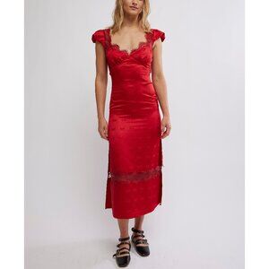 FREE PEOPLE Foolish Heart Midi Dress / Red Dahlia Combo